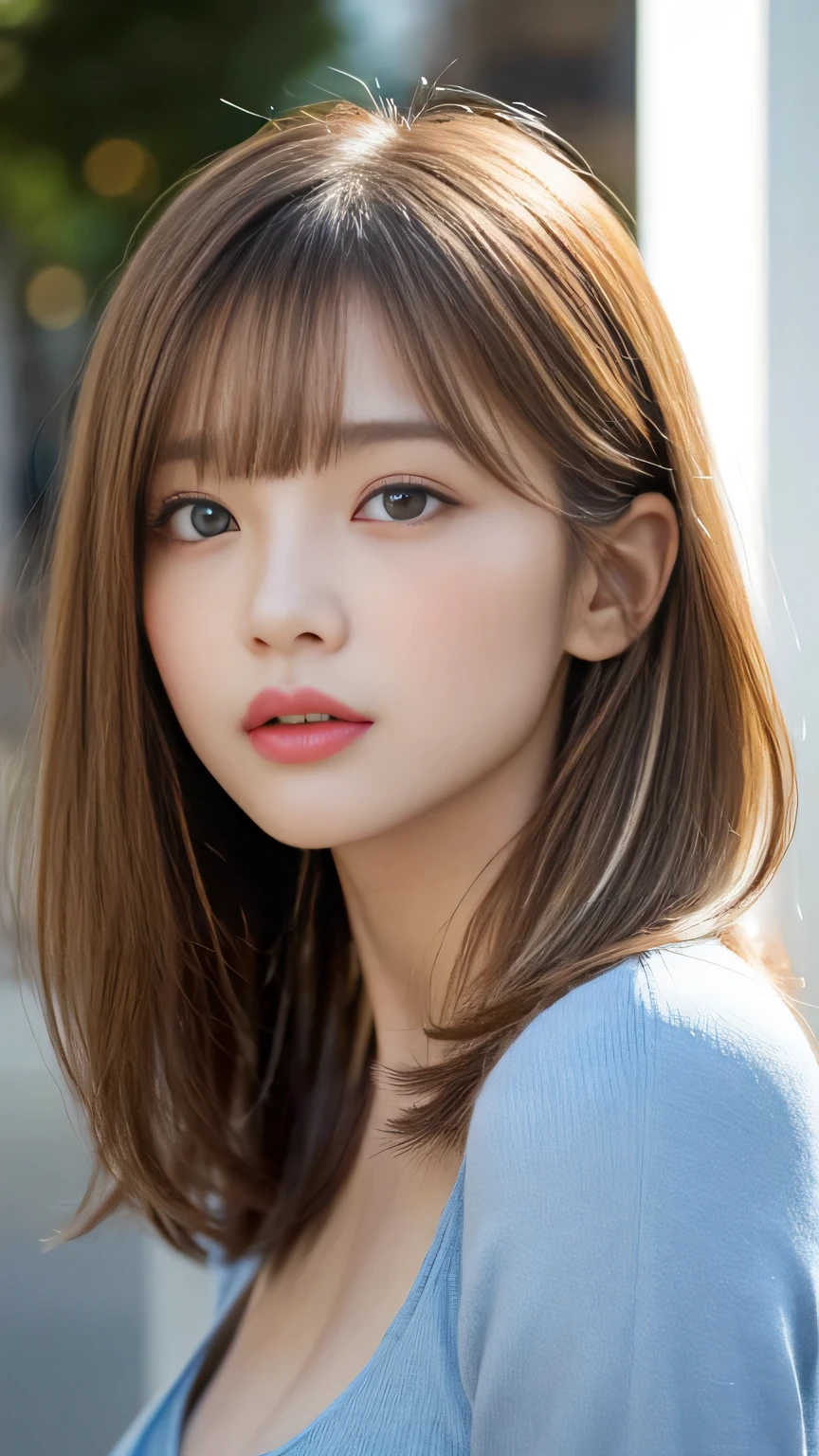 (Highest quality、realism、Glowing skin、8k、Very detailed、Photorealistic photography、Perfect Anatomy、masterpiece: 1.3、Very delicate and elaborate skin、High resolution 16k 、So fine that you can see your pores、Adapted to natural skin、Symmetrical face)、Portrait、School uniforms、Bright expression、ponytail、Younger, brighter, whiter skin、Gloss Face、Cheek gloss、Best Looks、Blonde reflection、Platinum blonde hair with dazzling golden highlights、shiny bright blonde hair,、Super long, silky straight hair、Shiny beautiful bangs、Very beautiful bright pale blue eyes、Big eyes、Perfect beauty、Ample breasts、Sexy big boobs， beautiful sexy cute looking pretty face、美しい and sexy face、A strong wind blows my hair in front of my face、Cute and sexy eyes hidden behind long bangs、Eyes welling up with tears、Pink fur mini dress、stick out all the tongue、