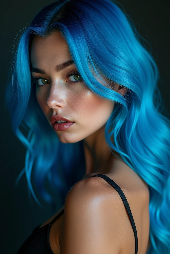 Blue Hair，No bangs，skin，Sexy woman