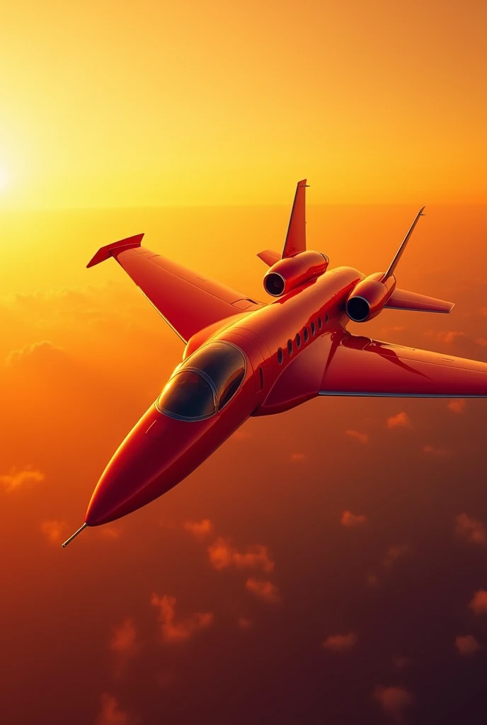 Red aeroplane in yellow sky

