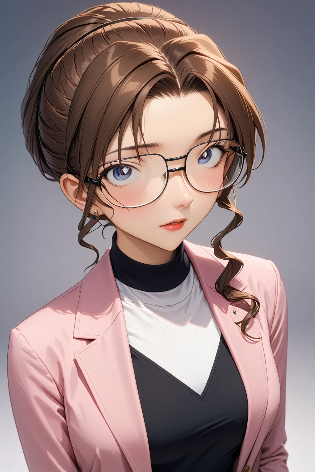 dress,a beautiful woman, brown hair, (solo:1.2),(highest quality,extremely clear,masterpiece:1.2),with glasses,full-body shot