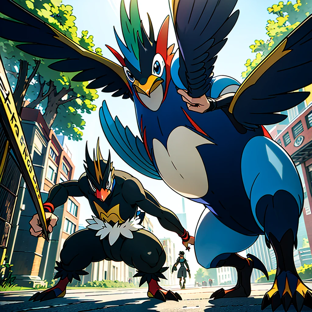 masterpiece, high quality, ultra high resolution, only one pokemon fighter-typed, a mix of penguim and cassowary, fighting pose, ugly monster