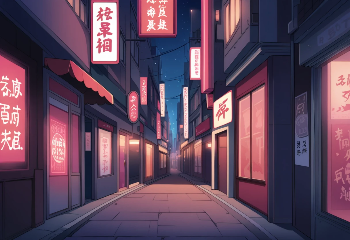 no human,anime colored,Red Light District,