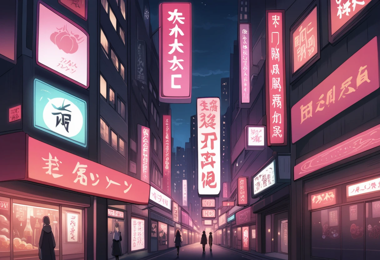 no human,anime colored,Red Light District,