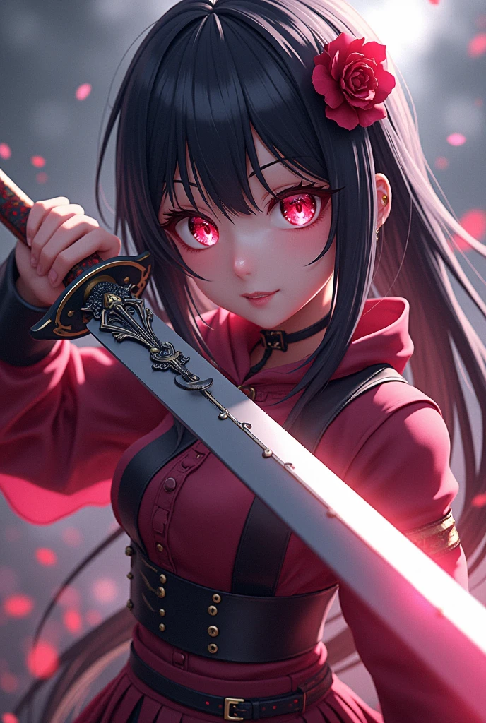 anime girl with red eyes and a sword in her hand, 4k highly detailed digital art, 8k high quality detailed art, pop japonisme 3 d ultra detailed, stunning digital illustration, 3 d render character art 8 k, digital fantasy art ), beautiful digital artwork, the dragon girl portrait, hyperdetailed fantasy character, deviantart artstation cgscosiety