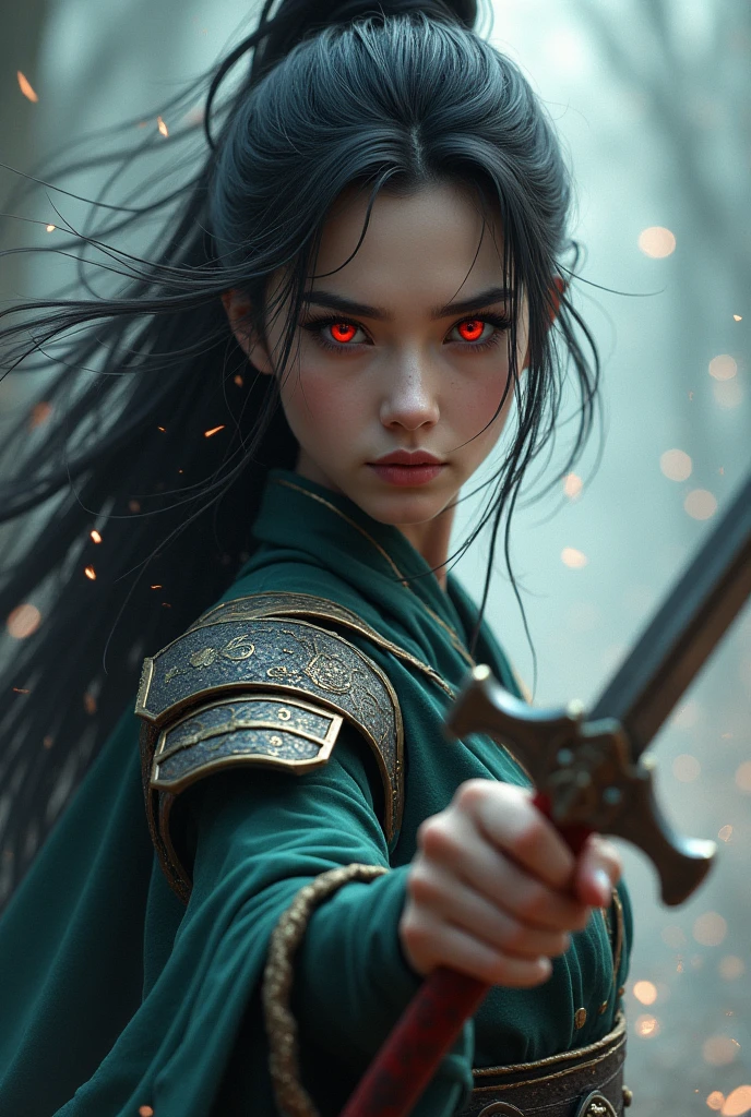 girl with red eyes and a sword in her hand, 4k highly detailed digital art, 8k high quality detailed art, pop japonisme 3 d ultra detailed, stunning digital illustration, 3 d render character art 8 k, digital fantasy art ), beautiful digital artwork, the dragon girl portrait, hyperdetailed fantasy character, deviantart artstation cgscosiety