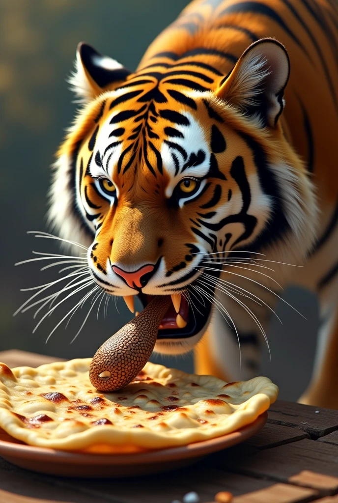 A Tiger With Snake eating chapati with Momozz
