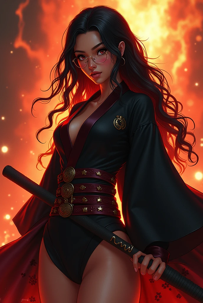 Name: Levi Athan: Female
Height: 5'5
Nationality: Caribbean/Japanese
Occupation: Demon-Slayer
Breathing Style: Water Breathing and Blood Breathing
Appearance: long curly black hair + black eyes (Eyes turn gold when using blood breathing) + full pink lips + small, soft breasts + thin waist + thick thighs + nice ass + tone + flat stomach + slightly muscular + soft, golden brown skin
Likes/Dislikes: (Likes: sweets, sleeping, food, cuddles, scary and cute things) (Dislikes: shouting, waking up early, alcohol, bright lights, loud noises)
Personality: shy + kind + when drunk bold + when mad cusses alot
Other: has photosensitivity (sometimes wear round frameless glasses) + weak alcohol tolerance + golden blood (infused with sunlight so dangerous to demons)
Outfit: female demon slayer uniform with a black haori that ombres into red