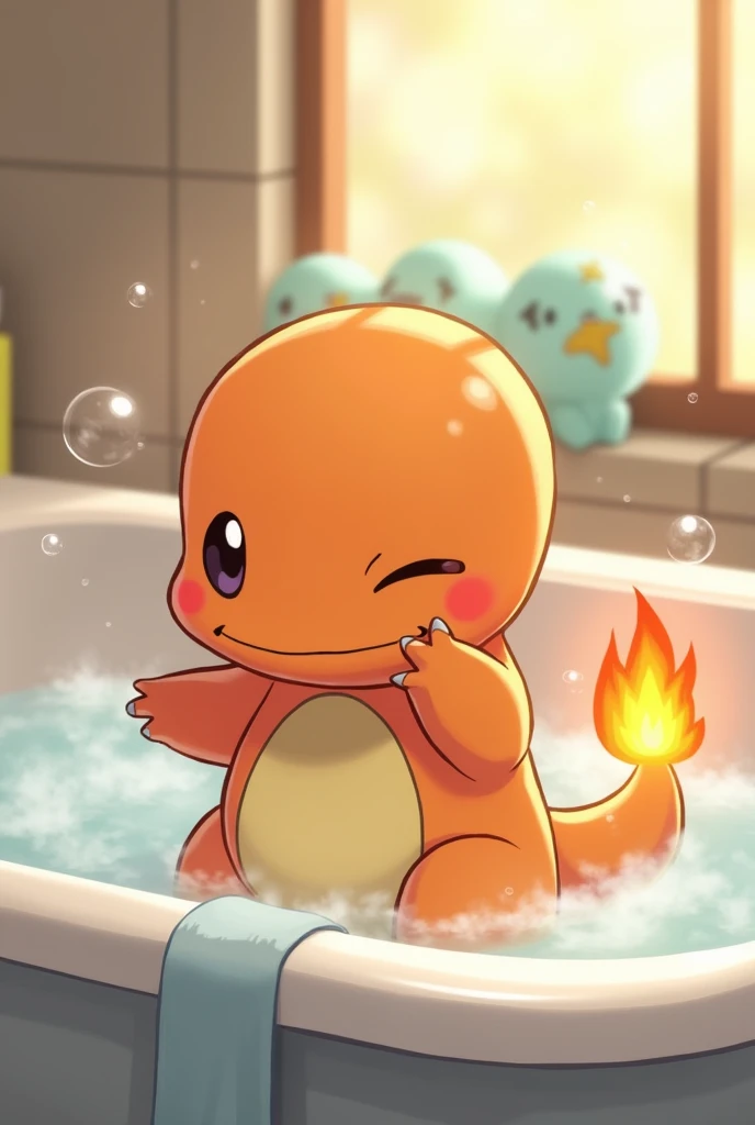 Charmander taking a bath