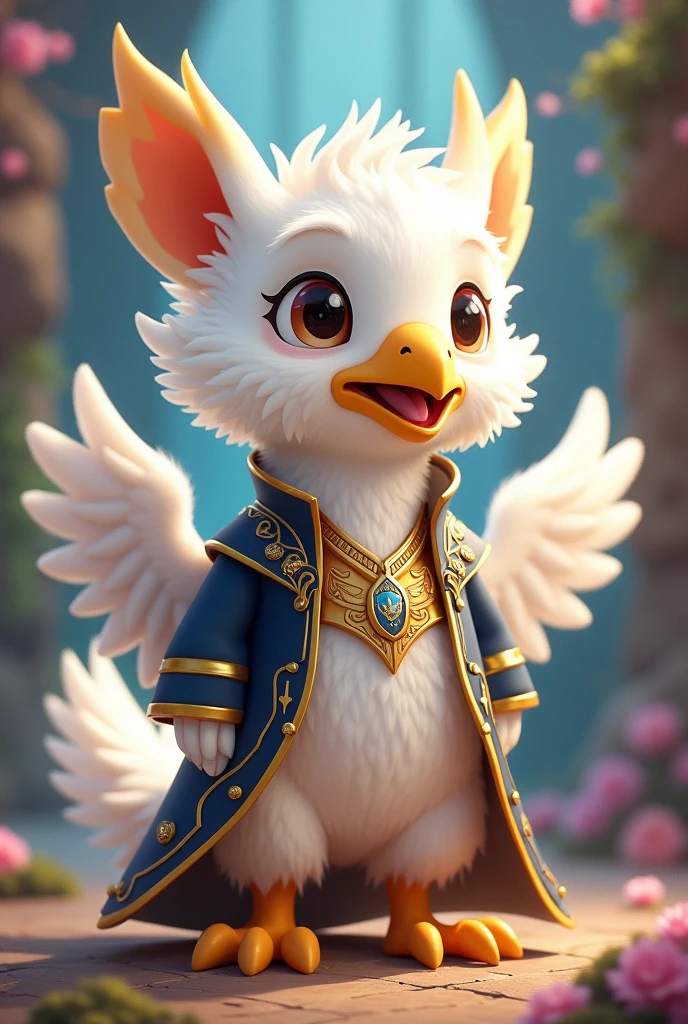 White Griffin with Regal Academy uniform cute and tiny style and cartoon style
