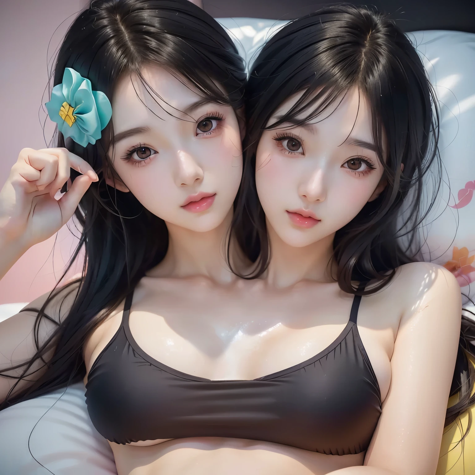 (2heads:1.2), koreangirls, anime girl in a swim ring with a friend, digital anime illustration, artwork in the style of guweiz, glossy digital painting, digital cartoon painting art, cartoon digital painting, kawaii realistic portrait, loish art style, lofi portrait, anime styled digital art, digital art ilya kuvshinov, realistic anime art style, detailed digital anime art, digital anime art