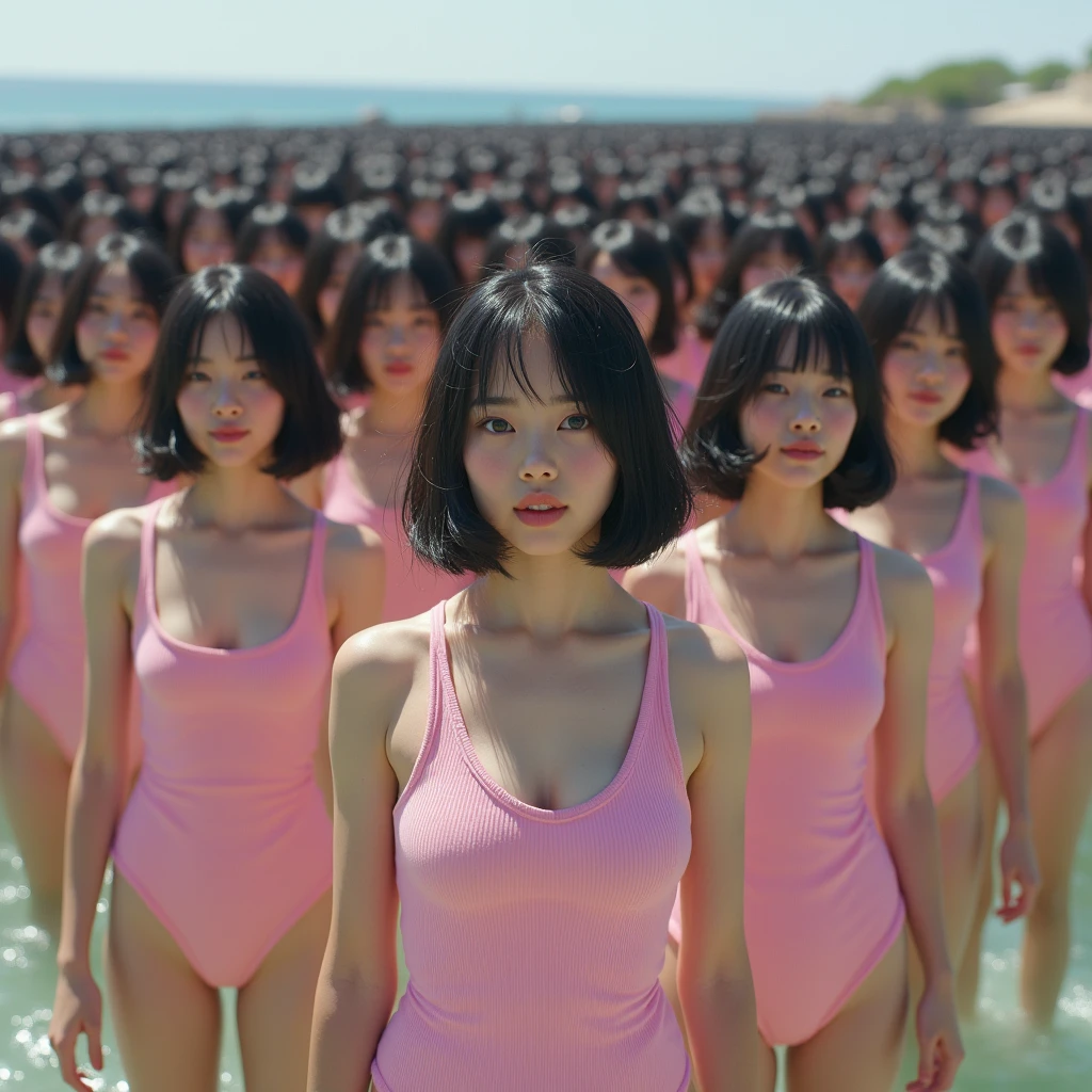 (((((Japanese Clone-girls=Myself))))), (((Super Best masterpiece Clone-girls Raw Photography Art))), (((16K, Highest quality, Ultra-high resolution, RAW Photos))), (((It's so unrealistic., With unparalleled depiction, With an unfathomable sight, An unprecedented and shocking worldview, Clone-girls: In a world of mass reproduction, Ultra-realistic))), (((Japanese Girls, Sasaki Nozomi, 28yo, Small face, Thick black hair, Medium to long hair, Dark Eyes, Mature face, Cute Smile, Smiling face, A gentle gaze, (((Very happy laughter)))))), (((Very beautiful detailed girls, Accurate body structure, Accurate body movements, Very detailed body, (((Super big breasts, Large bulge of ample breasts)))))), (((Pink swimsuit, Cleavage Emphasis, Emphasise the fullness of your breasts))), ((((((((Very detailed, Myself cloning, Depiction of splitting oneself, 1Myself girl→1,000,000,000,000,000,000,000,000,000,000Myself cloning girls)))))))), (((((((Myself clone-girlsから, Myself keeps multiplying, (Very detailed and intricate, To the exact, Flawless, (((In the same female body,With the same face, With the same hairstyle, In the same clothes, At the same height, 同じSuper big breastsである))), In a detailed depiction), 1,000,000,000,000,000,000,000,000,000,000 people))))))), (((((Myself girls only))))), (((((1,000,000,000,000,000,000,000,000,000,000Myself girls))))), (((((Very detailed depiction, Multiple or more Myselves, Physical contact, Pleasant conversation, Holding hands, Hug, walk, Turn around, Shift your gaze))))), (((Very detailed, Extremely crowded, Body-to-body contact with no gaps))), (Bright and soft light), (((((Clear and accurate perspective depiction, super wide view, Ultra-wide field of view, Focus on the average value of the image))))), とてもIn a detailed depiction, It's all a crowd of myself, Having fun at the water's edge, Soaking wet, Under the crotch, (Depicted as a giant, Looking up at Myself from the water)