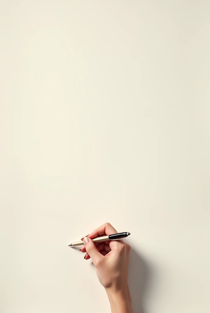 a female hand in the bottom of a long sized paper holding a pen (no words written).