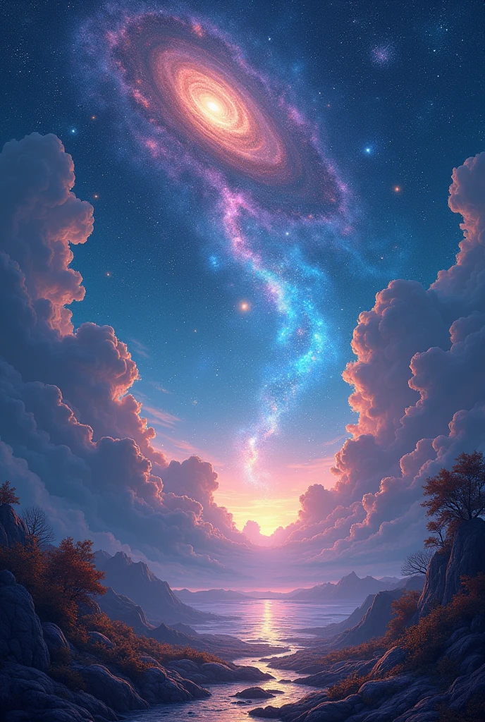 Aesthetic picture of sky, stars and universe's natural splendor. full surreal coloures