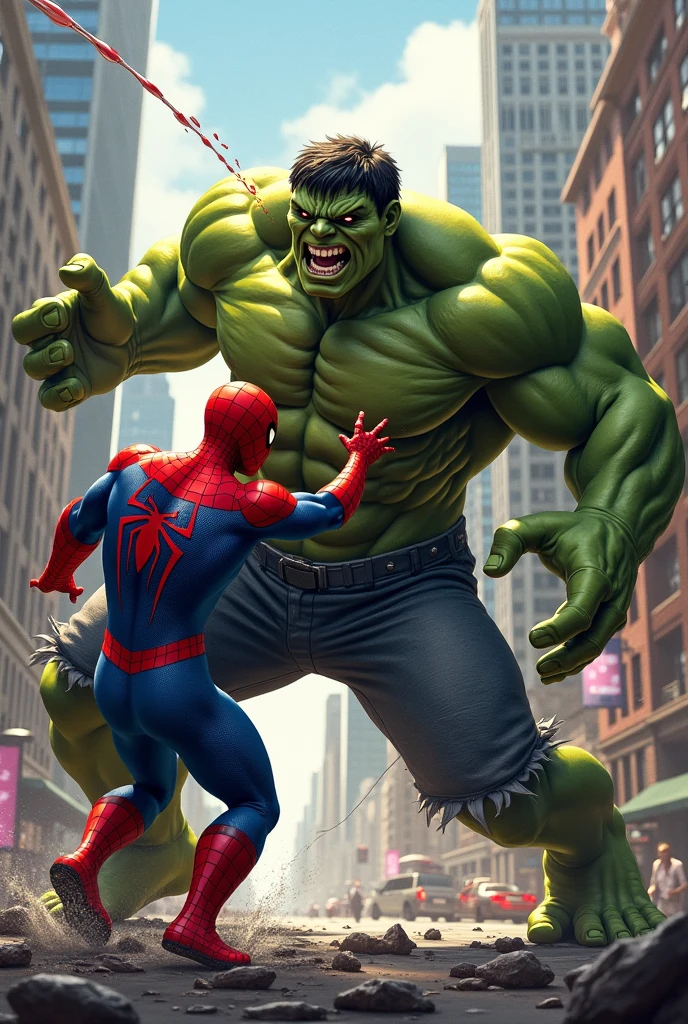 Spiderman and hulk fighting