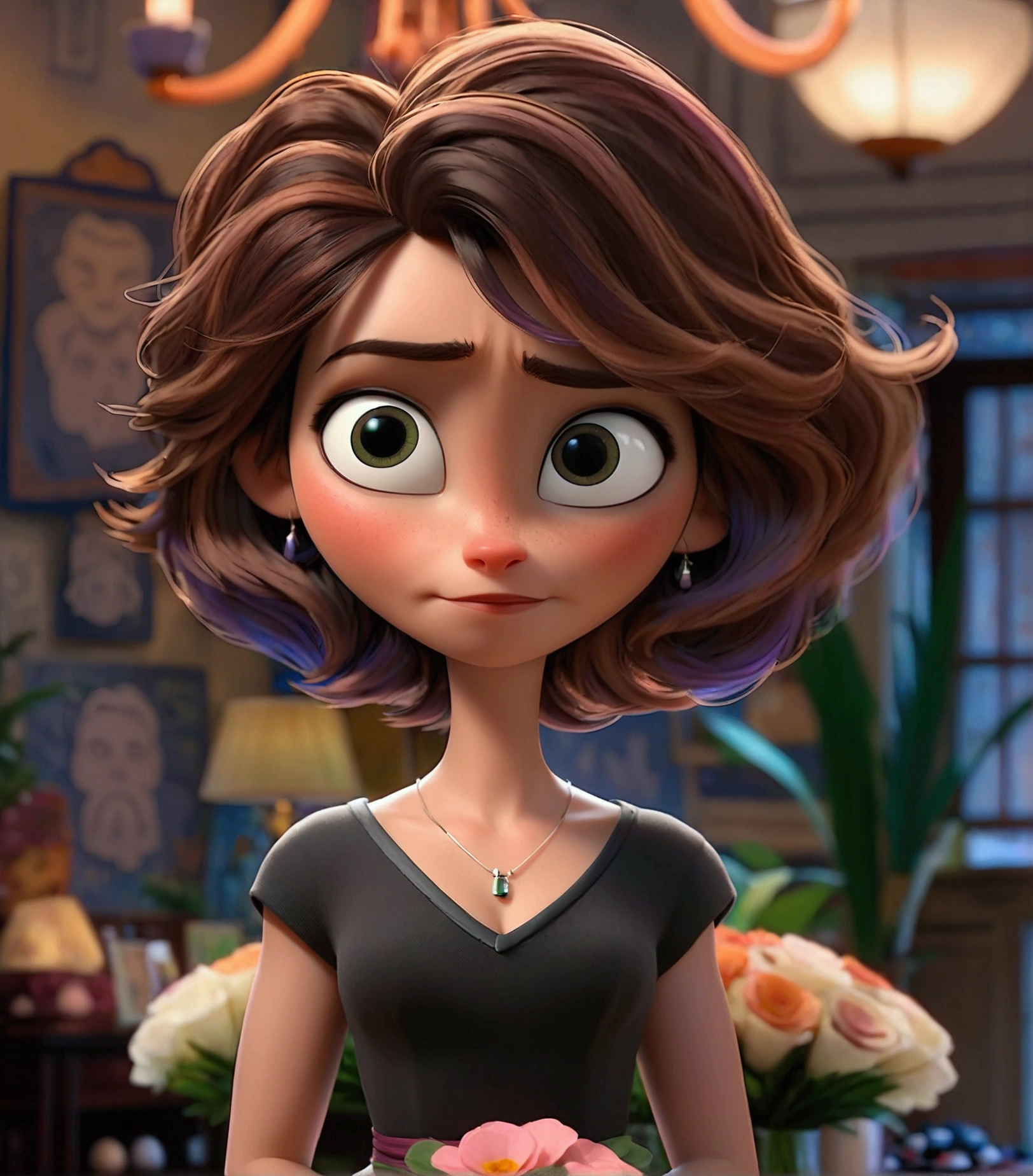 Cass Hamada from Big Hero 6 looks radiant in a magnificent wedding gown, surrounded by a bouquet of fragrant flowers, walking elegantly towards the altar.