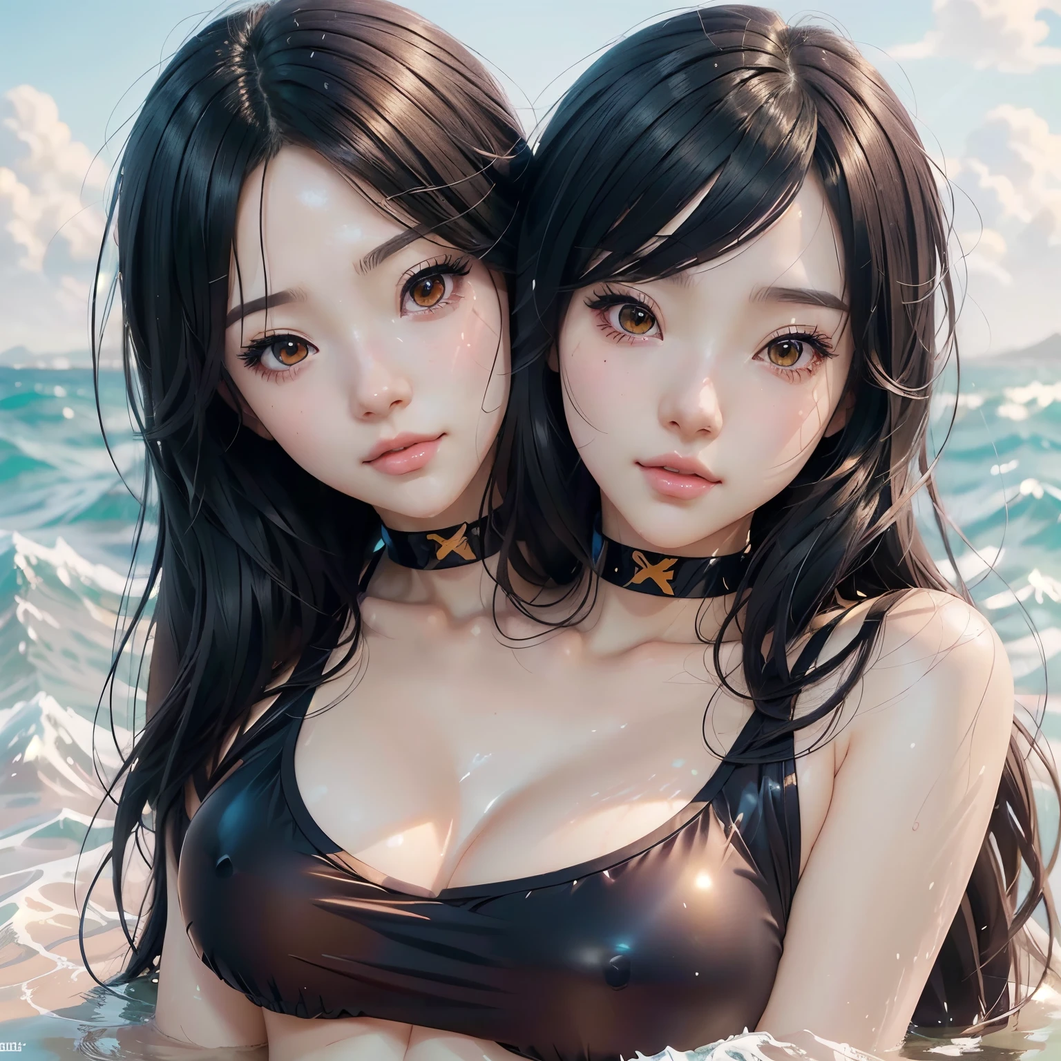 (2heads:1.2), koreangirls, anime girl in a swim ring with a friend, digital anime illustration, artwork in the style of guweiz, glossy digital painting, digital cartoon painting art, cartoon digital painting, kawaii realistic portrait, loish art style, lofi portrait, anime styled digital art, digital art ilya kuvshinov, realistic anime art style, detailed digital anime art, digital anime art