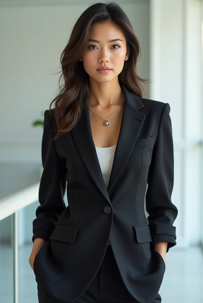 A smart woman wearing professional clothes and looking into camera