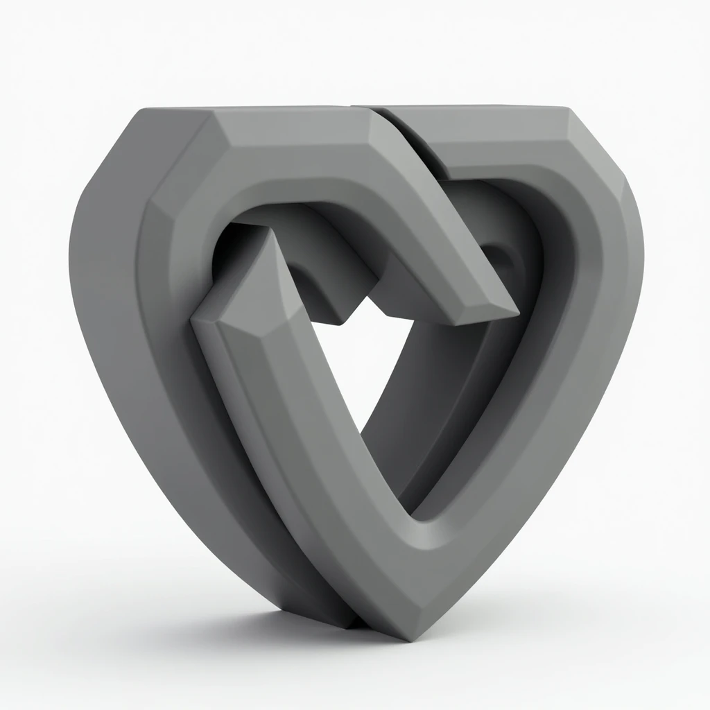 A 3D render of a monochromatic design featuring the letters 'R' and 'G' and 'D' and 'O' intertwined. The letters are stylized with sharp edges and are positioned in a way that they form a shield-like structure. The design is symmetrical, with the 'R' on the left and the 'G' on the right. The overall aesthetic gives a sense of strength, protection, and modernity.