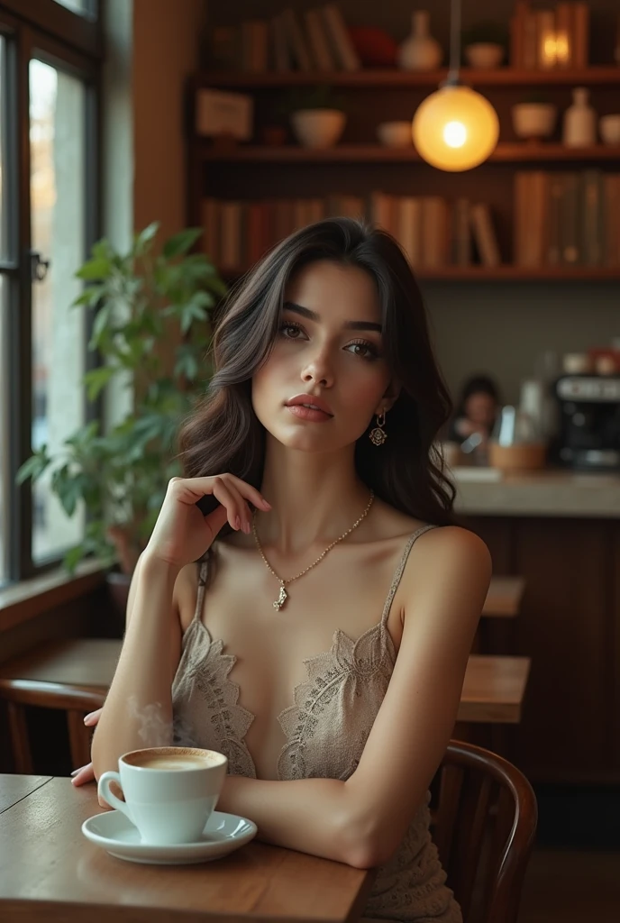 The same beautiful irani model posing in coffee shop