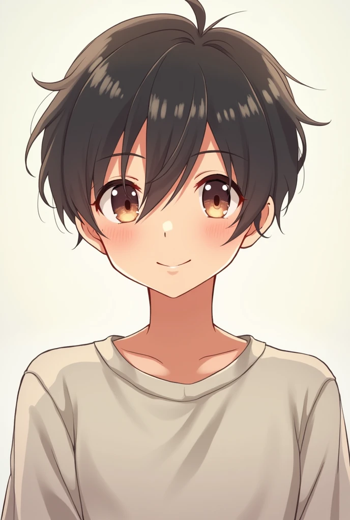 anime character boy with trim cut hair , cute , tall height , happy and friendly and thin body 2d anime , hairs are down in font side