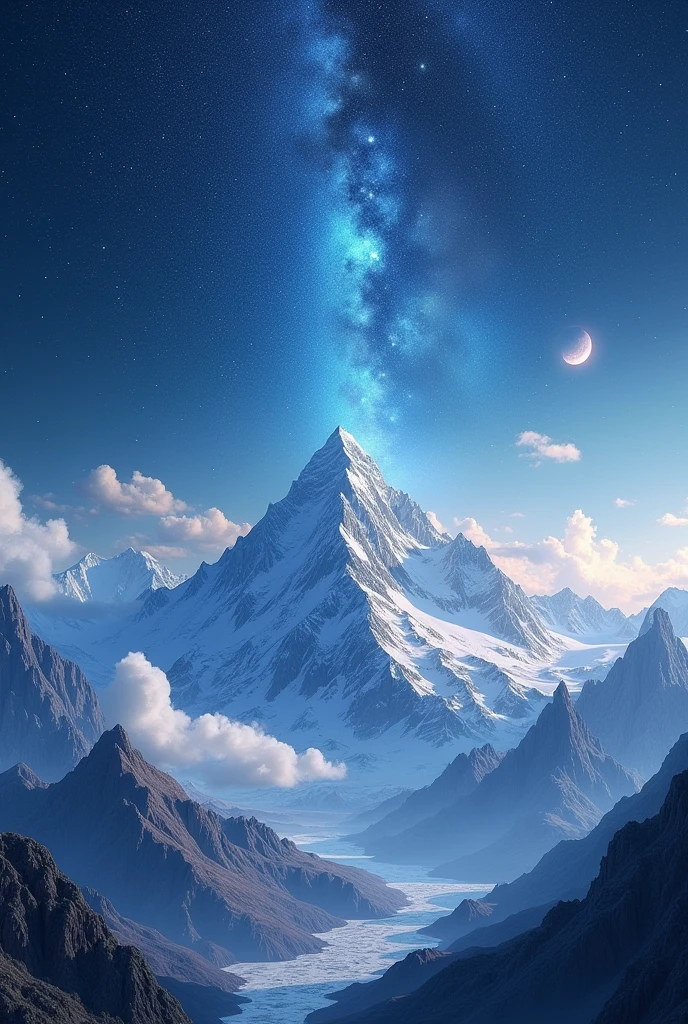 Aesthetic picture of sky, stars, mountain and universe's natural splendor.
