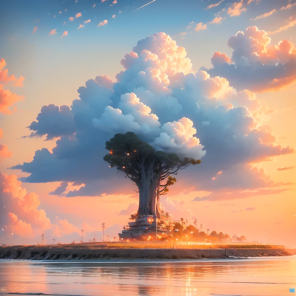 A stunningly detailed photograph of a deep blue summer sky, A nostalgic scene from(2023 Anime Style) Frolic with friends, Childhood memories::0.5, At the beach, Huge summer clouds, HDR and turquoise to blue、Sky with detailed gradient to black, Professional photographer shot the scene with a DSLR and wide-angle lens, Dramatic --ar 3:2