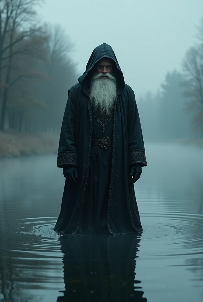 Santa in black in water