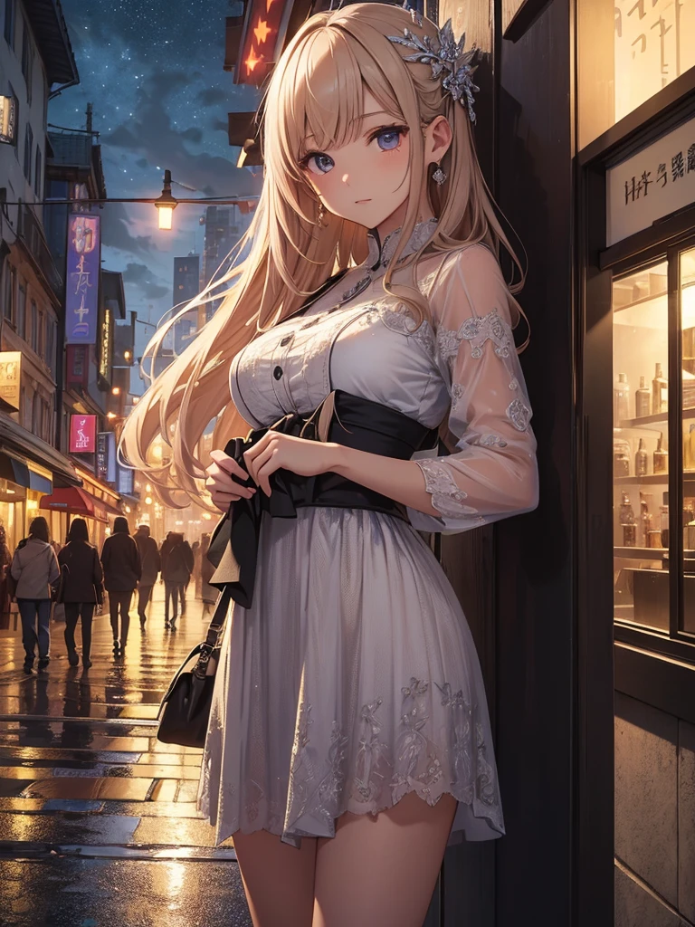 ((masterpiece)), ((high resolution)), ((best quality)), (ultra-detailed), ((extremely detailed)),A city in the near future、Inside the Buildings、night、Stand、She has a fleeting expression.、
