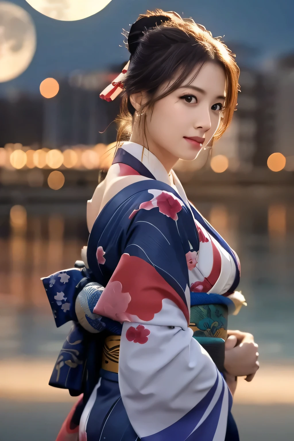 (A beautiful girl dancing in a twelve-layered kimono:1.8), (Baby Face:1.2), (sad:1.5), (Open your mouth:1.3), (Highest quality:1.4), (Highly detailed and realistic skin:1.3), (Very detailedな髪と顔), (Look up:1.5), (Large waning moon in the background:1.5), Very detailed, (Flat Chest:1.3), (Skinny body type:1.3), (Off the shoulder:1.3), (Face close-up:1.3), Lake at night, (The moon reflects on the lake:1.5), Smooth, Very detailed CG synthesis 8k wallpaper, High-resolution RAW color photos, Professional photography, Light, BackLight, dream-like, impressive, Written boundary depth