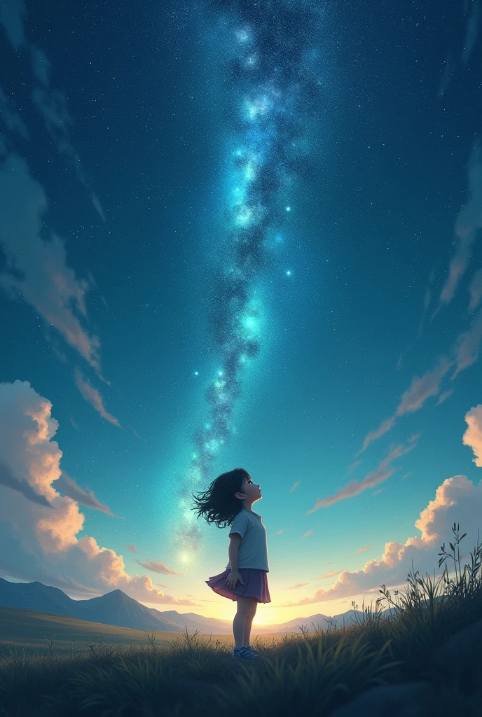 A girl looking into the stars in the galaxy