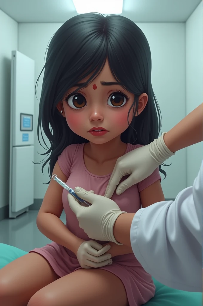 Indian girl getting injection on her butt.