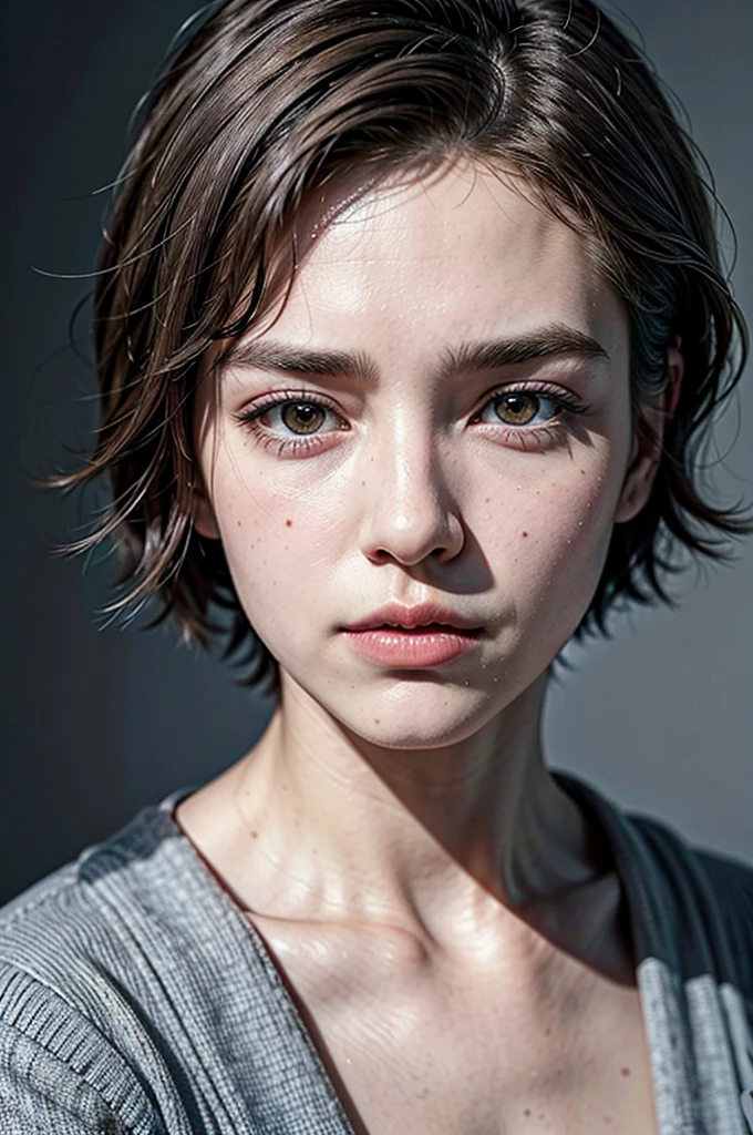 (The best quality,High Resolutions),portrait,50 year old man,With a very elegant dress,Grey tailored suit,Detailed and realistic face,short grayish brown hair,flat hair cut,with a slim build,determined expression,Hollow eyes,strong jawline,Faint wrinkles around the eyes and mouth,well-groomed eyebrows,subtle crow's feet near the eyes,glare,Mature and self-confident look,subtle smile on her lips,Slightly arched eyebrows,defined cheekbones,square face,sculpted chin,mustache,stubble beard,Elegant posture,Standing in front of a neutral background,Soft and uniform lighting,Slightly warm color tone,emphasis on the sophisticated and charismatic aura of the man.