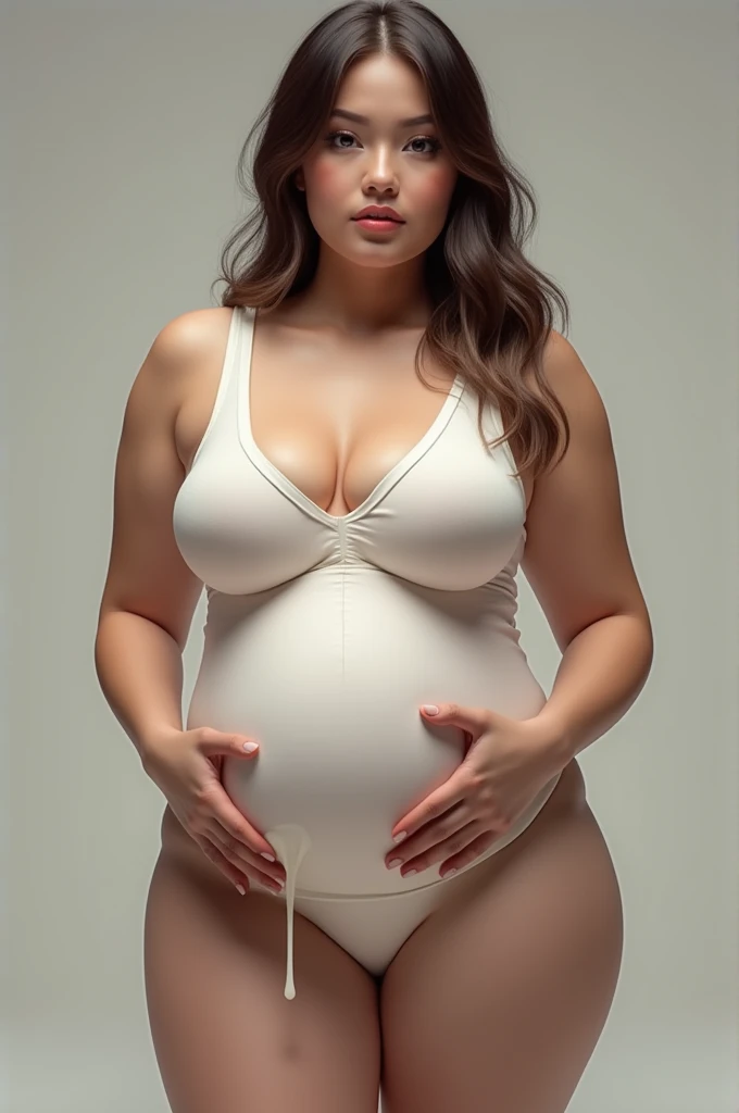 (Best Quality), (masterpiece), 1 girl, 20 years, huge heavy breasts, busty, huge breasts, cock, cock lips, Wide hips, Thin waist, ribbed tank top, Sleeveless jersey t-shirt, On a stick, lactation milk flows from the breasts.