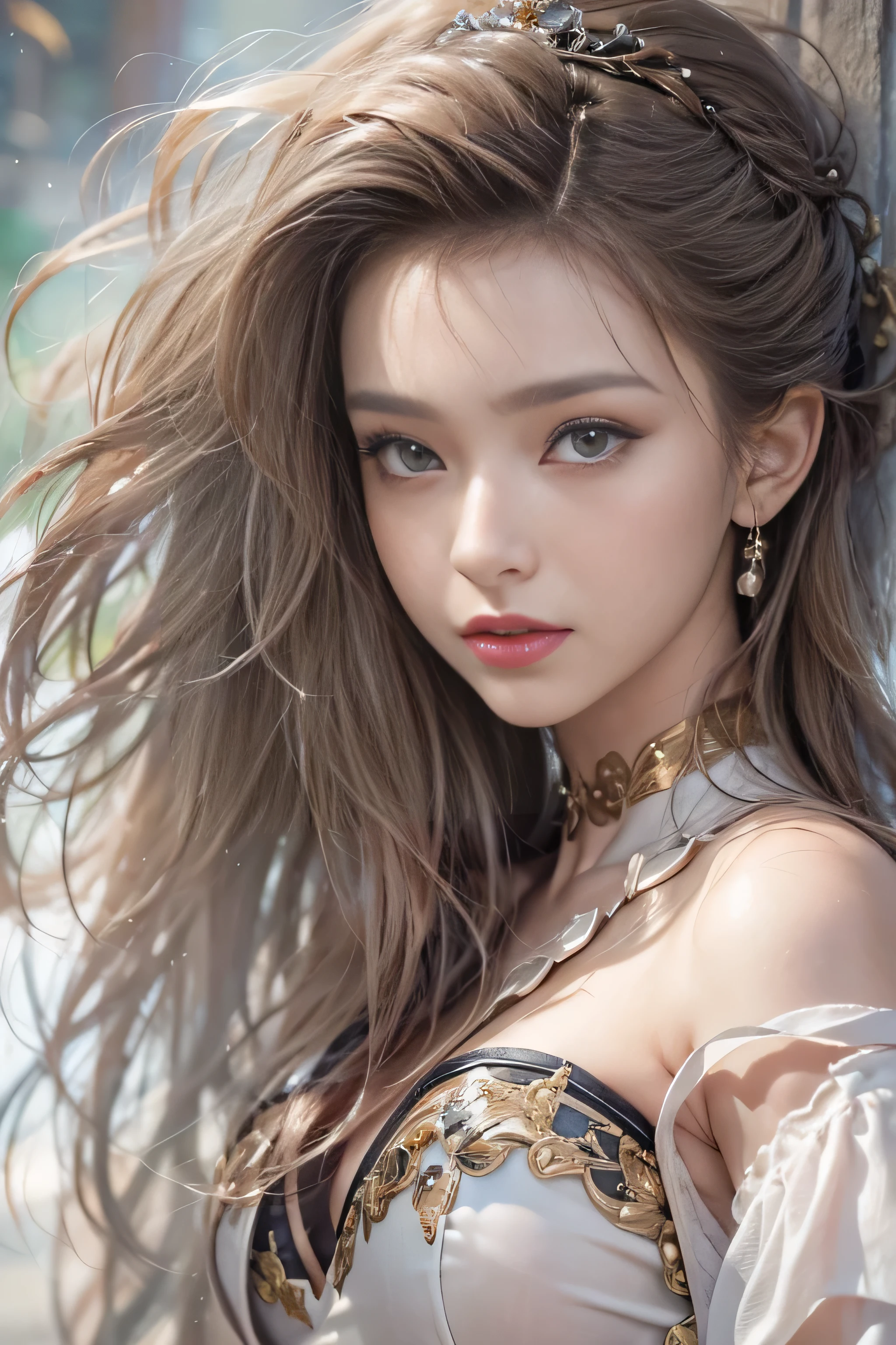 ((masterpiece:1.4)、(Highest quality:1.4)、(Realistic:1.7)、Luis Royo(By Luis Royo)beautiful girl、超beautiful girl、((1girl in:1. 4)、Shiny natural skin texture、(Off-the-shoulder white one-piece mini skirt type:1. 4)、((Upskirt))、1、(Upper arms:1.4、Upper leg:1.4)、(Perfect Anatomy:1.4)、(Perfect female body:1.4)。 4)、Portrait of、Close-up photo、Upper body photo、Fantasy art、Soft front light、Beautiful expression、Cute Face、Beautiful breasts、big ample breasts:1. 2、Beautiful buttocks、Fine grain、Clearly eye-catching、Beautiful and attractive、Beautiful eyes、Small waist、Raw photo、Red Lip、Style your long hair to look cool like a queen、、1 Screen Display、((In front of the city walls、Woman standing in front of a bench))、(Translucent off-shoulder white dress)、(smile)、(White thong panties are visible)、