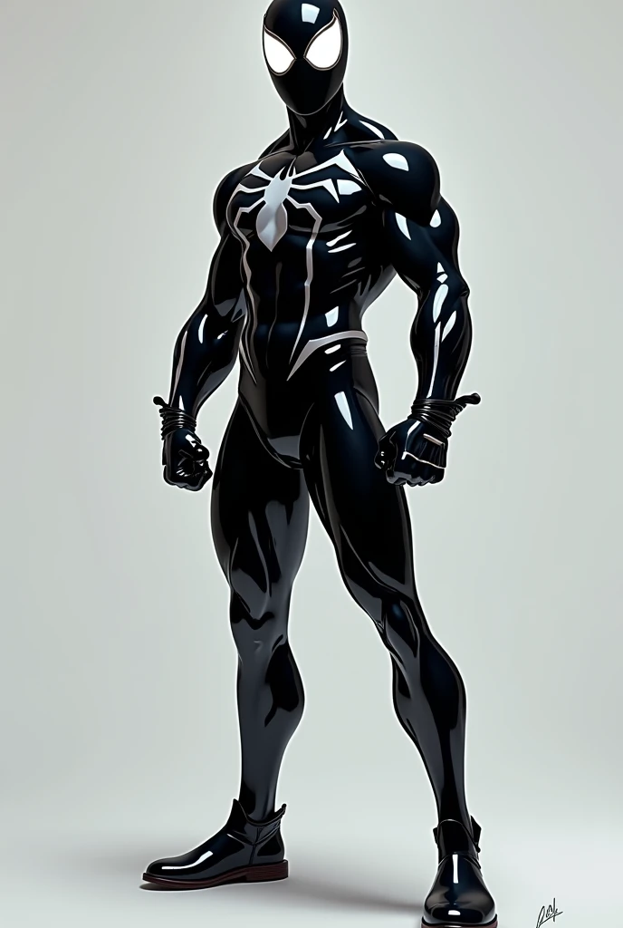 
- **Color Principal:** negro.
- **style:** Glossy finish with a comic book touch.
- **mask:** Similar to Spider-Man&#39;s, but in black, with big white eyes.
- **Gloves and Boots:** negros con detalles que imitan el estilo de las caricaturas.
- **Additional Details:** Design for elasticity 