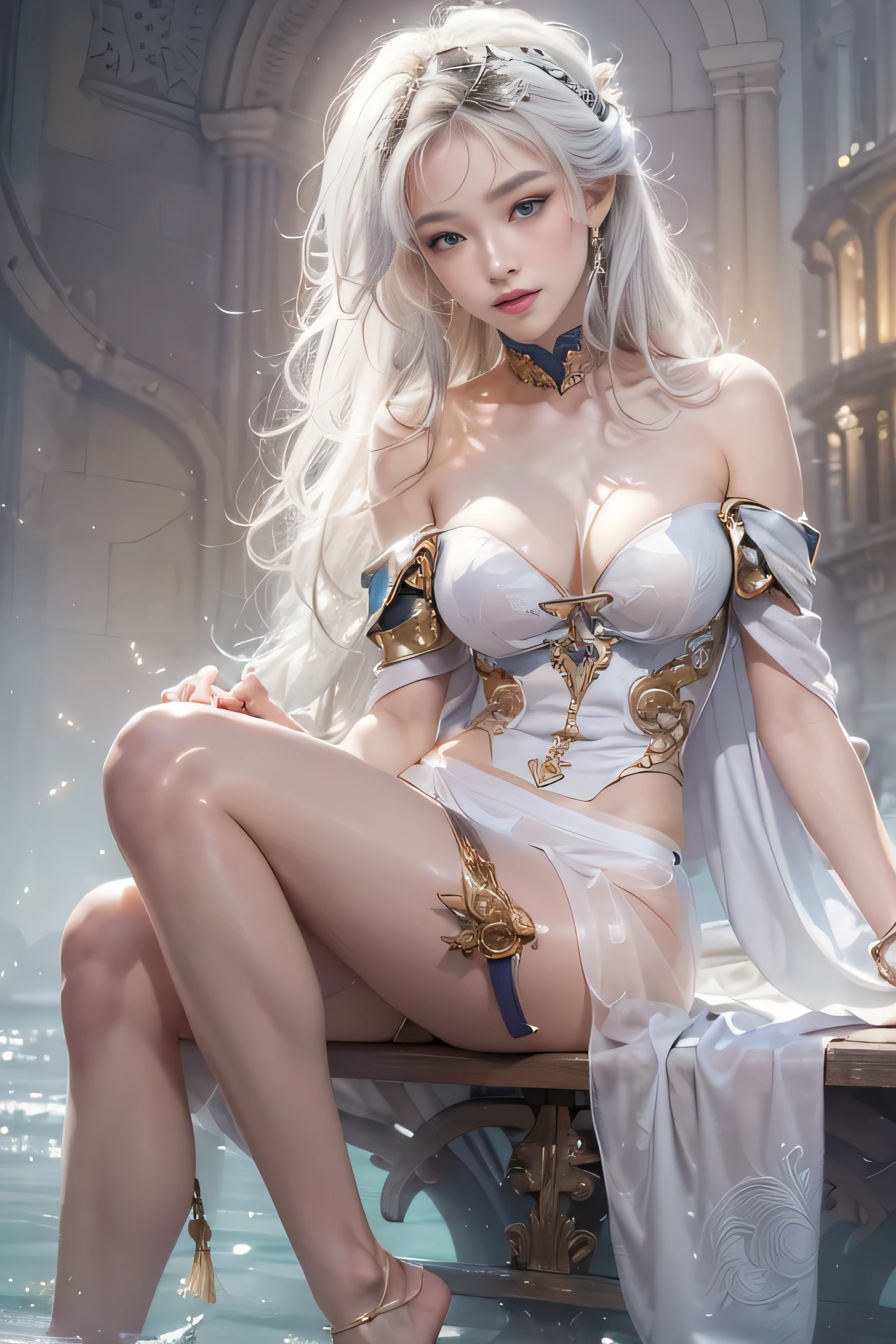 ((masterpiece:1.4)、(Highest quality:1.4)、(Realistic:1.7)、Luis Royo(By Luis Royo)beautiful girl、超beautiful girl、((1girl in:1. 4)、Shiny natural skin texture、(Off-the-shoulder white one-piece mini skirt type:1. 4)、((Upskirt))、1、(Upper arms:1.4、Upper leg:1.4)、(Perfect Anatomy:1.4)、(Perfect female body:1.4)。 4)、Portrait of、Close-up photo、Upper body photo、Fantasy art、Soft front light、Beautiful expression、Cute Face、Beautiful breasts、big ample breasts:1. 2、Beautiful buttocks、Fine grain、Clearly eye-catching、Beautiful and attractive、Beautiful eyes、Small waist、Raw photo、Red Lip、Style your long hair to look cool like a queen、、1 Screen Display、((In front of the city walls、Woman standing in front of a bench))、(Translucent off-shoulder white dress)、(smile)、(White thong panties are visible)、(Rear view)、(Looking Back),