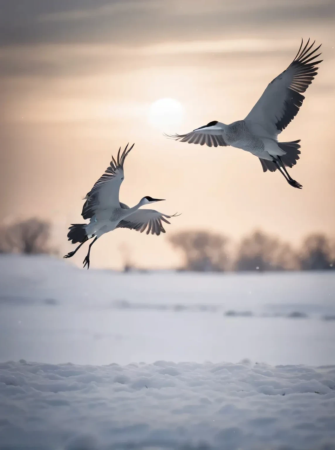 two Flying Bird in the air over a snowy field, two cranes flying across the sun, cranes, Flying Bird in the sunlight, Flying Bird in the distance, Flying Bird, Flying Bird, crane, Birds flying far away, Birds flying far away, japanese crane bird in center, Helicopters and tremendous birds, Flying Bird away, Nature documentary stills