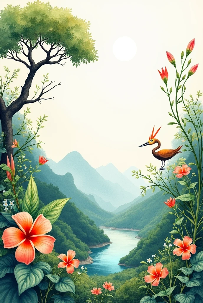 art nature view, watercolor, nature style of thailand