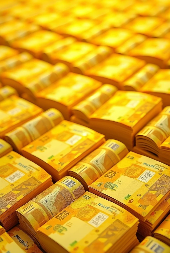 Create an image of 01 Trillion Sri Lankan Rupees of cash of yellow colour bills