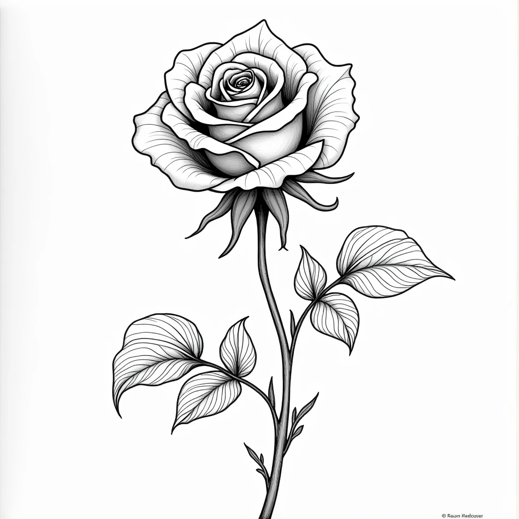 rose、Black and White、Coloring book