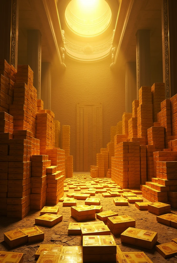 Create an image of 01 Trillion Sri Lankan Rupees of cash of 5,000 gold colour bills