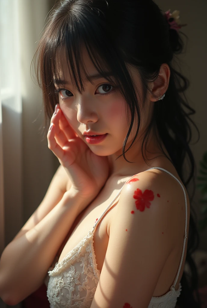 A japanese girl wit wet armpit and people lick it
