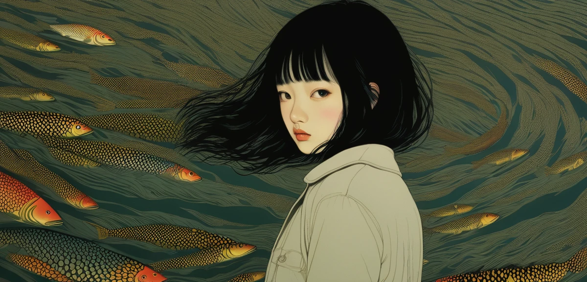 An illustration、art、Supervised by Junji Ito、Attention to detail, Realistic shadows、Analog Style, chromatic aberration, Surrealism、