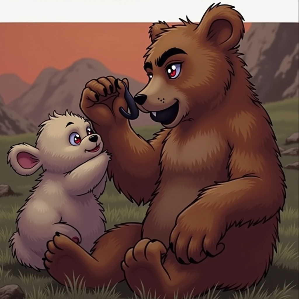 
(Best Quality, 4k, High resolution, masterpiece:1.2), ultra detailed, realist:1.3, meesh bear passing love exploring with confidence., showing his powerful black erect penis, size and fit.Beautiful sexy red eyes white fur Realistic mountain background Solo masturbating Looking at viewer sexy smile NSFW Uncensored porn