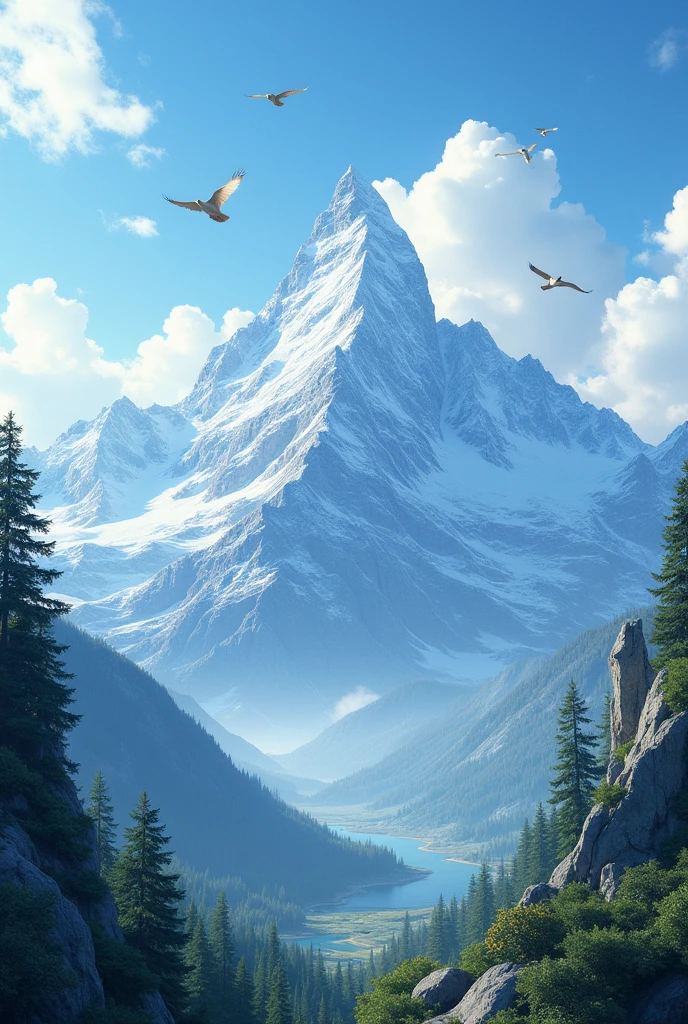 Mountain and birds