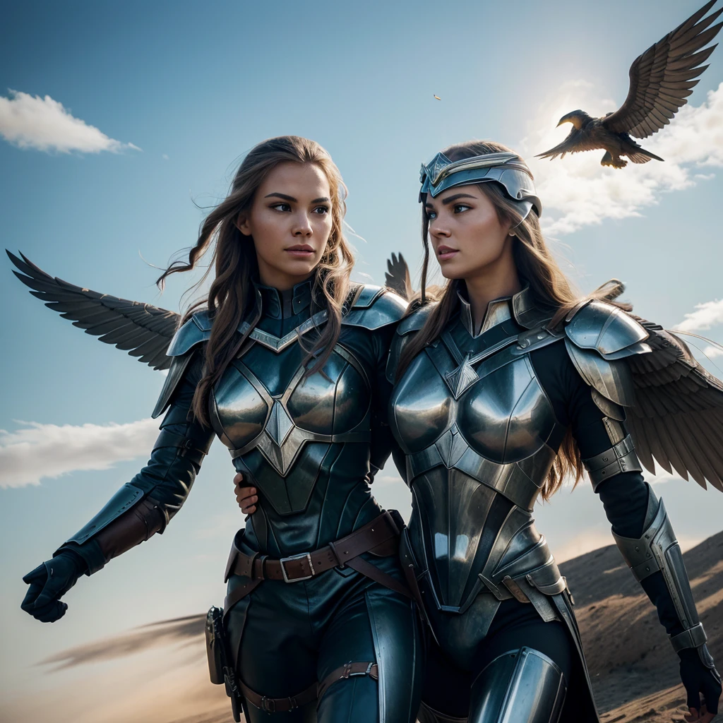 Wide-angle, full-length, a (stunningly beautiful Valkyrie) holding a sleeping male soldier dressed in modern war-gear in her arms, flying into Valhalla, after (glorious combat, epic), incredible, awe, beautiful, highly detailed, well drawn face features, highest quality, divine, prismatic analogous colors, dynamic composition, delicate, cinematic lighting, sublime, striking scene, sharp and crisp image, ultra realistic, (petals in the air)