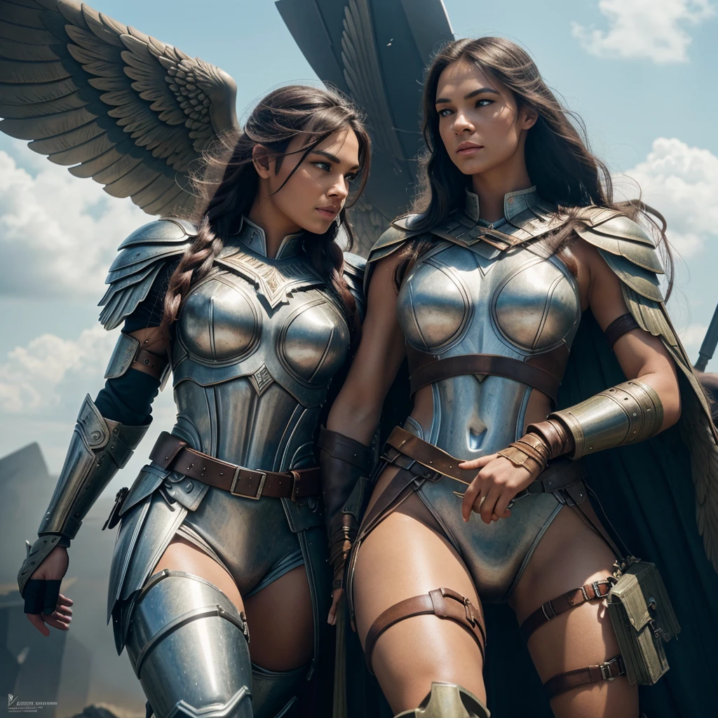 Wide-angle, full-length, a (stunningly beautiful Valkyrie) holding a sleeping male soldier dressed in modern war-gear in her arms, flying into Valhalla, after (glorious combat, epic), incredible, awe, beautiful, highly detailed, well drawn face features, highest quality, divine, prismatic analogous colors, dynamic composition, delicate, cinematic lighting, sublime, striking scene, sharp and crisp image, ultra realistic, (petals in the air)
