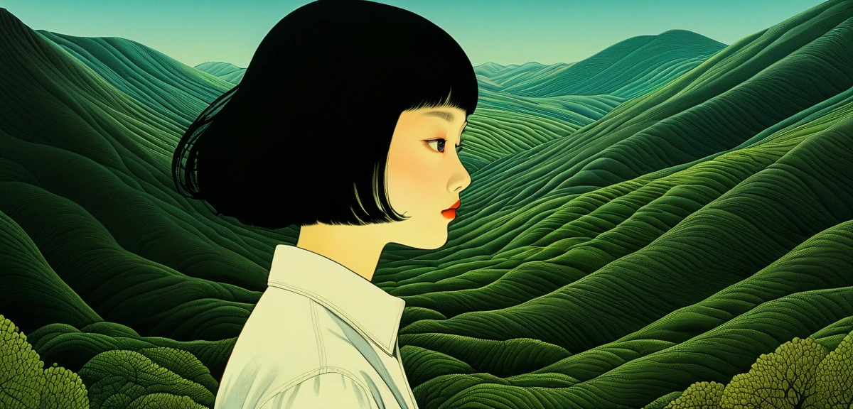An illustration、art、Supervised by Junji Ito、Attention to detail, Realistic shadows、Analog Style, chromatic aberration, Surrealism、Landscape only