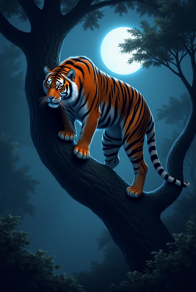 Indian bangol tiger at the tree in night time