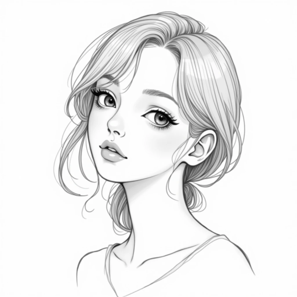 beautiful girl Black and White Pencil lines Coloring book